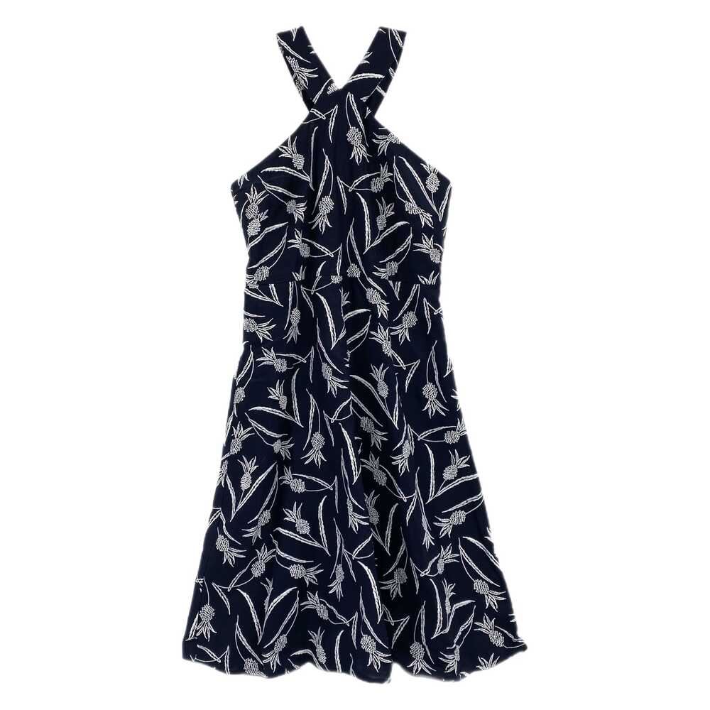 Ann Taylor Navy Blue & White Embroidered Pineapple Midi Dress | Size 8